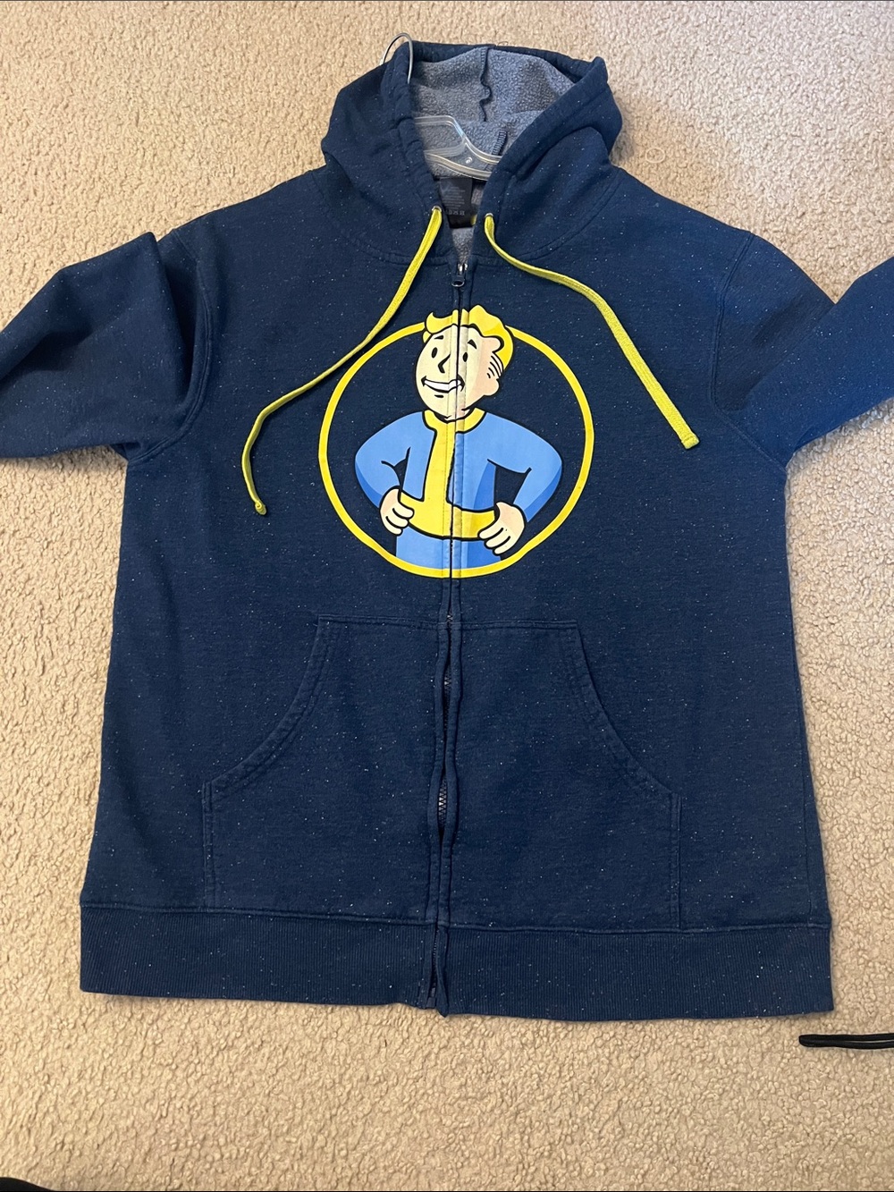 Fallout 4 Boy Navy Zip-Up Hoodie with Yellow Accents size XL
